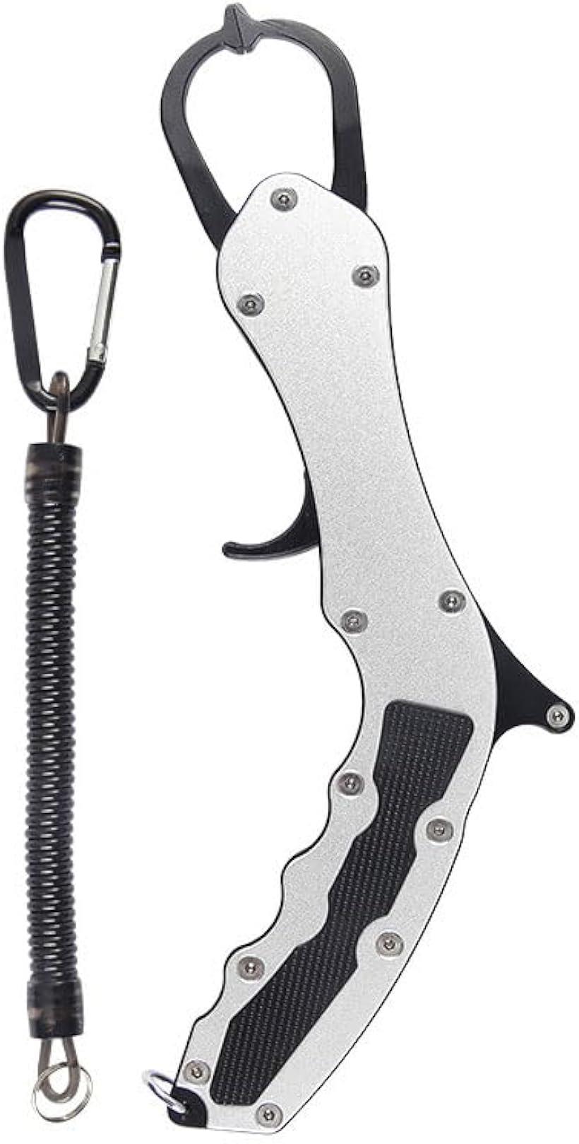 フィッシュグリップ ガンタイプ ロングリーチ 魚つかみ フィッシュキャッチャー ガングリップ アルミ 合金製 軽量 耐塩水 防錆 最大荷重50kg 紛失防止コード付き (シルバー)