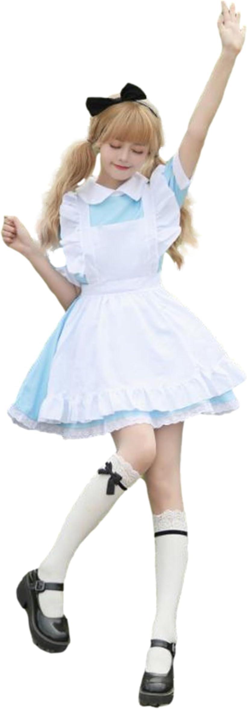 メイド服 コスプレ 衣装 メイド 定番 3点セット 仮装 コスチューム 可愛い レディース (XL, ブルー)