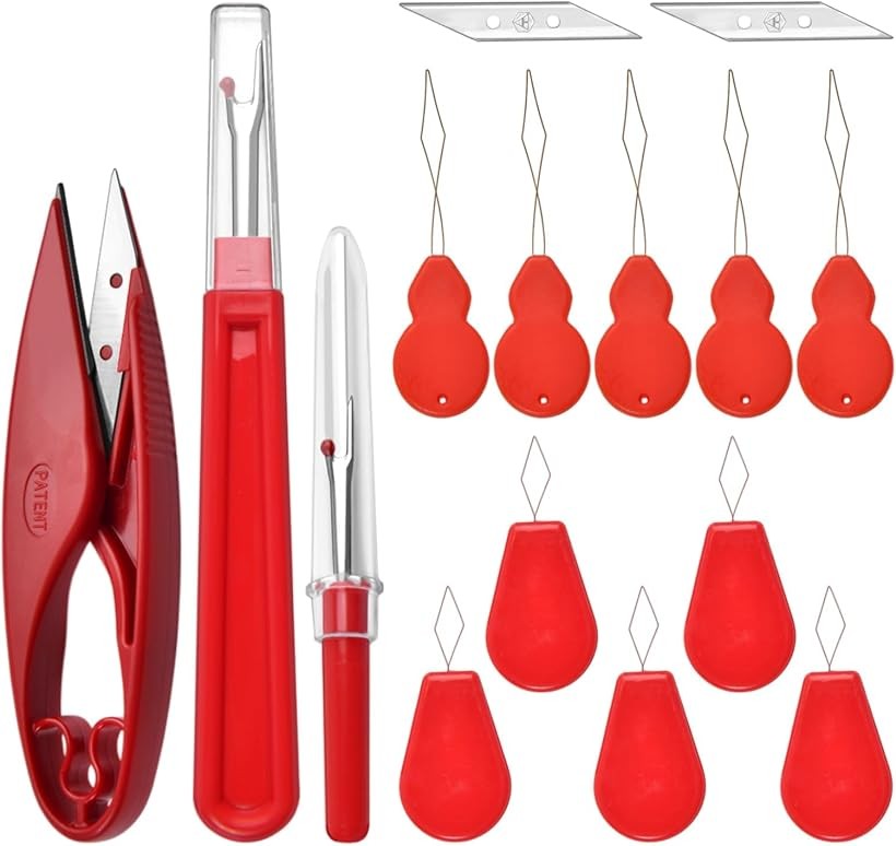 Sewing Sets - 26点セット 魚型針通しキット 魚口10個+赤針通し10個付き シームリッパー 糸切りハサミ ゴムバンドクランプほか裁縫道具一式 手縫い用針通し/ミシン針通し兼用 (多色)