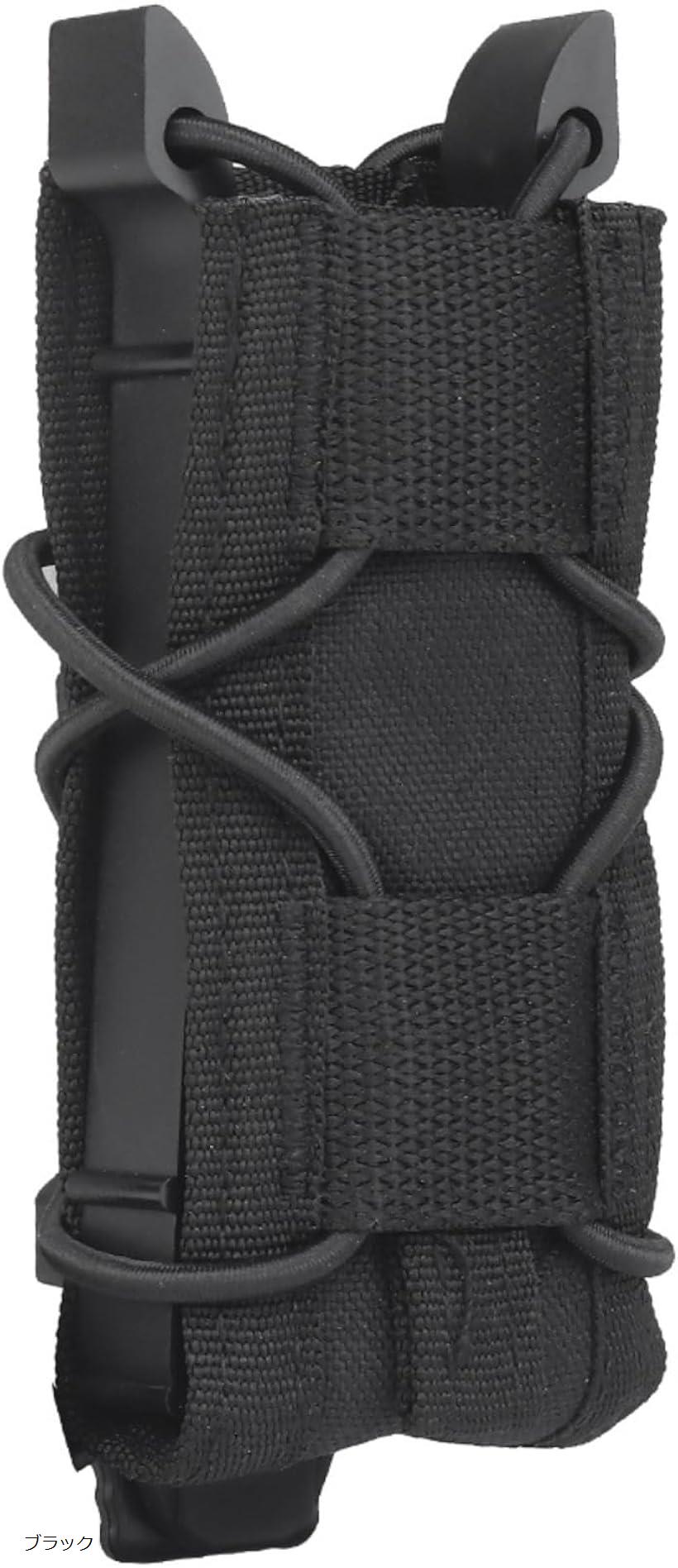 マガジンポーチ マグポーチ TACOスタイル ハンドガン シングルカラム～デザートイーグル MP7など対応 MOLLE ベルト 両方対応 サバゲー CORDURA 実物ナイロン仕様 ブラック (ブラック)