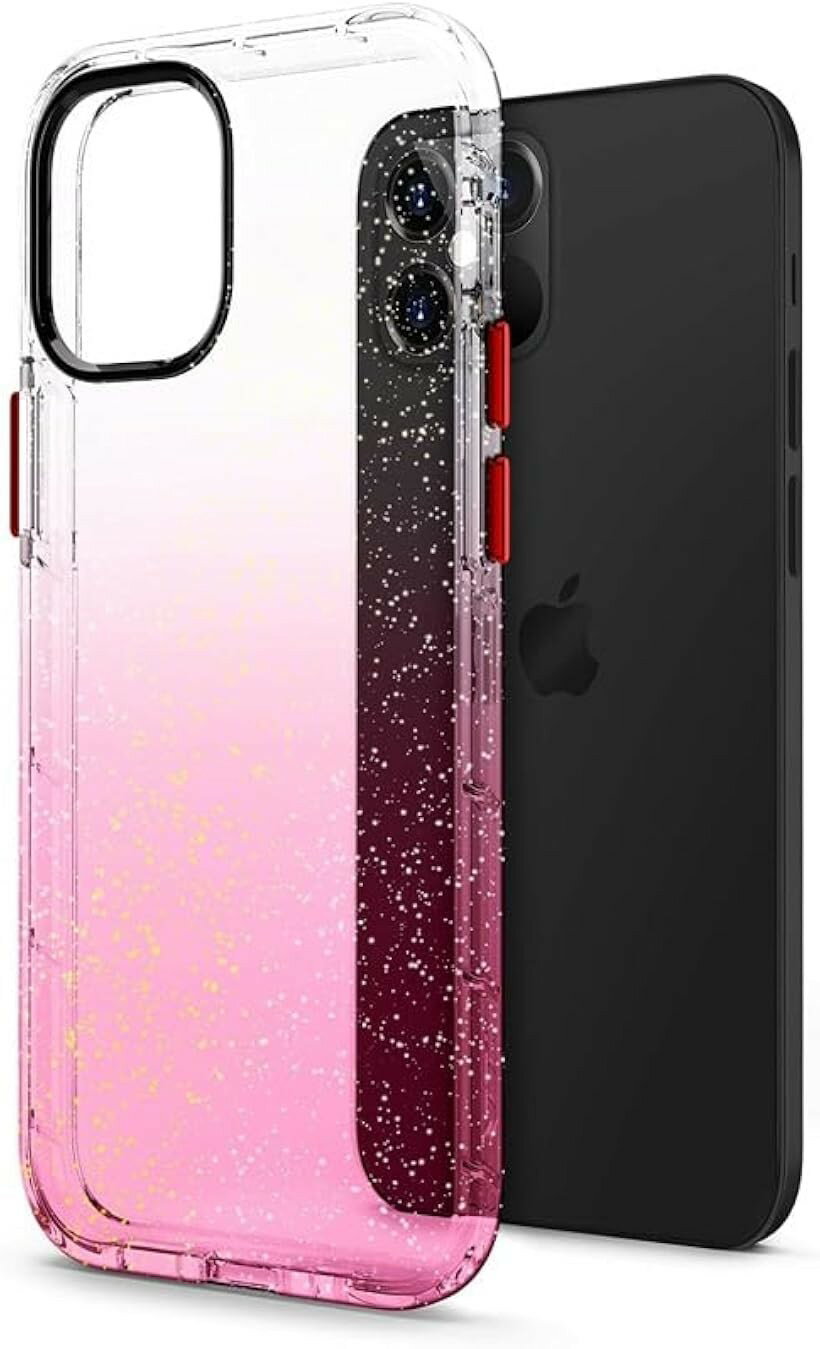 iPhone 12 Pro Max 6.7インチ ケース カバー 耐衝撃 衝撃吸収 米軍MIL規格 軽量 スリムデザイン 交換可能ボタン付属 TPU ポリカーボネイト SURGE (ピンク・グリッター, iPhone 12 Pro Max)
