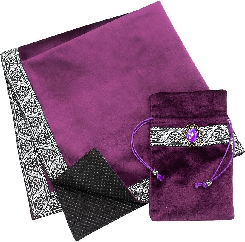 タロットクロス 滑り止め付き 大判 ベルベット タロットカード オラクルカード 初心者 65cmx65cm パープル (パープル)