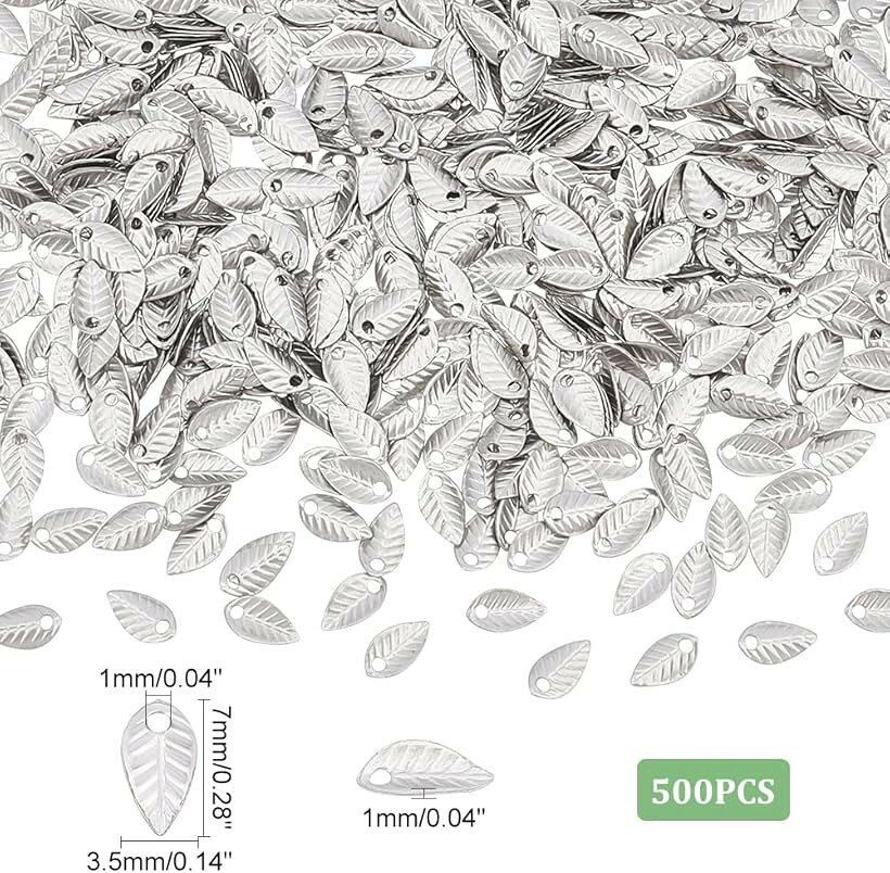 約500個 7mm 葉形 チャーム 304ステンレス 植物シリーズ 葉っぱ柄 リーフ柄 樹柄 ...