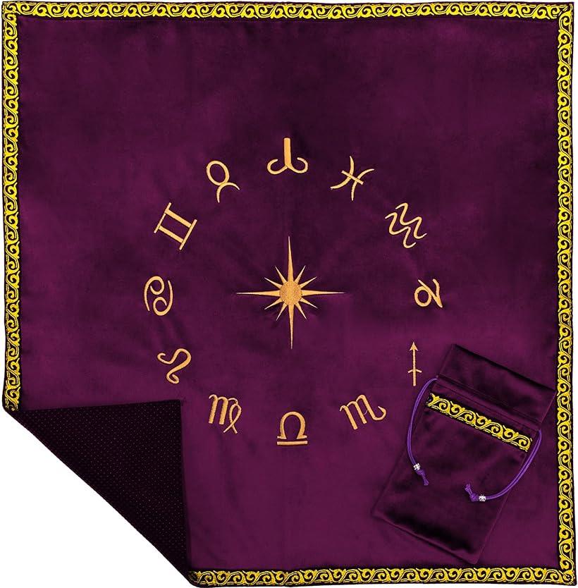 タロットクロス 滑り止め付き ベルベット タロットカード オラクルカード ケース 65cmx65cm パープル (パープル, ワンサイズ)
