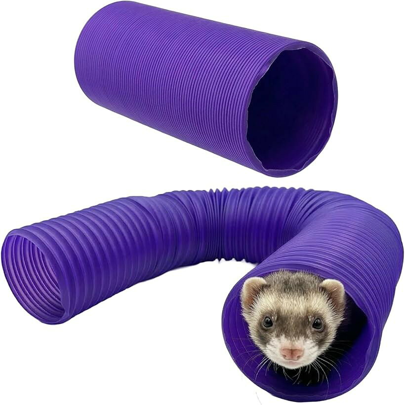 フェレット おもちゃ トンネル 小動物おもちゃ ジャバラトンネル 直径10cm 長さ80cm ハムスター 迷路 パイプ あそび道具 モモンガ ハリネズミ ホワイト (パープル)
