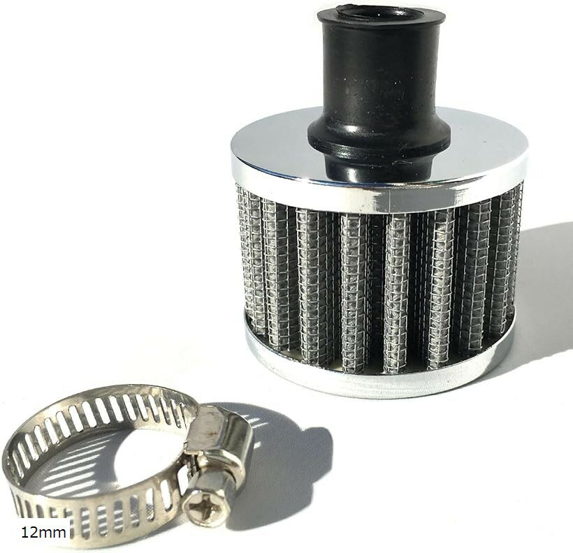 ミニ エア クリーナー フィルター バイク 12mm 汎用 オートバイ メッシュ カスタム 交換 ストレート エアー シルバー (シルバー, 12mm)