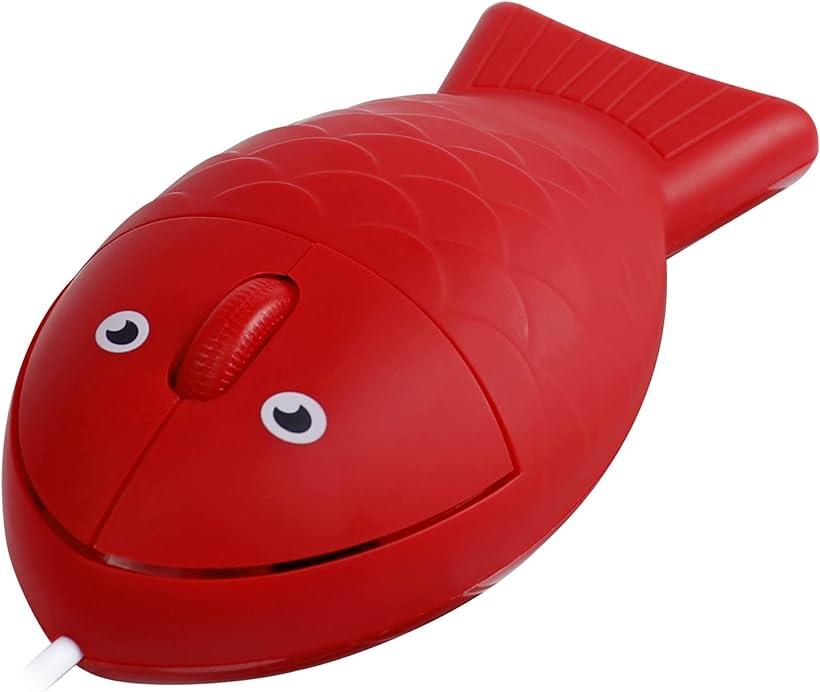 USB有線マウス カエルの形マウス 子供用マウス 小型 軽量 左右対称 コンパクト ポータブル 赤色小魚( 赤色魚, Small)