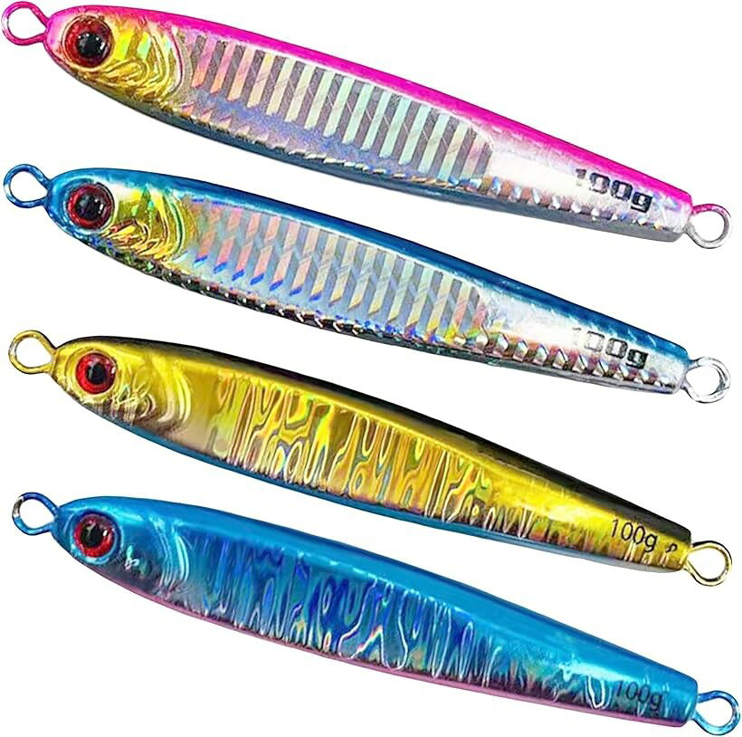Fly Fishing Accessories - メタルジグ ルアー 疑似餌 4個セット アオモノ ジギング ライトジギング オフショアジギング 120g (ブルー、ピンク、ゴールド、ブルーピンク, 120g)