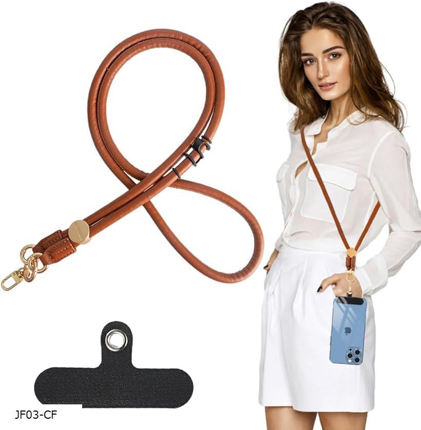スマホストラップ ショルダーストラップ PUレザー 130cm長さ 8mmの太さ 斜め掛け 紛失・落下防止 スマホストラップ1本+パッチ1枚(JF03-CF, ...