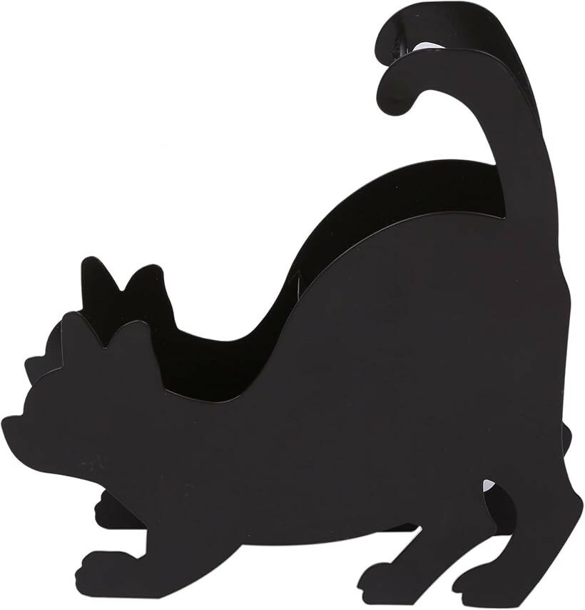 蚊取り線香ホルダー 猫 おしゃれ 黒猫 スタンド スチール製 インテリア 室内 屋外 キャンプ ギフト レギュラーサイズ対応 (ブラック, 17x19x4.5cm)
