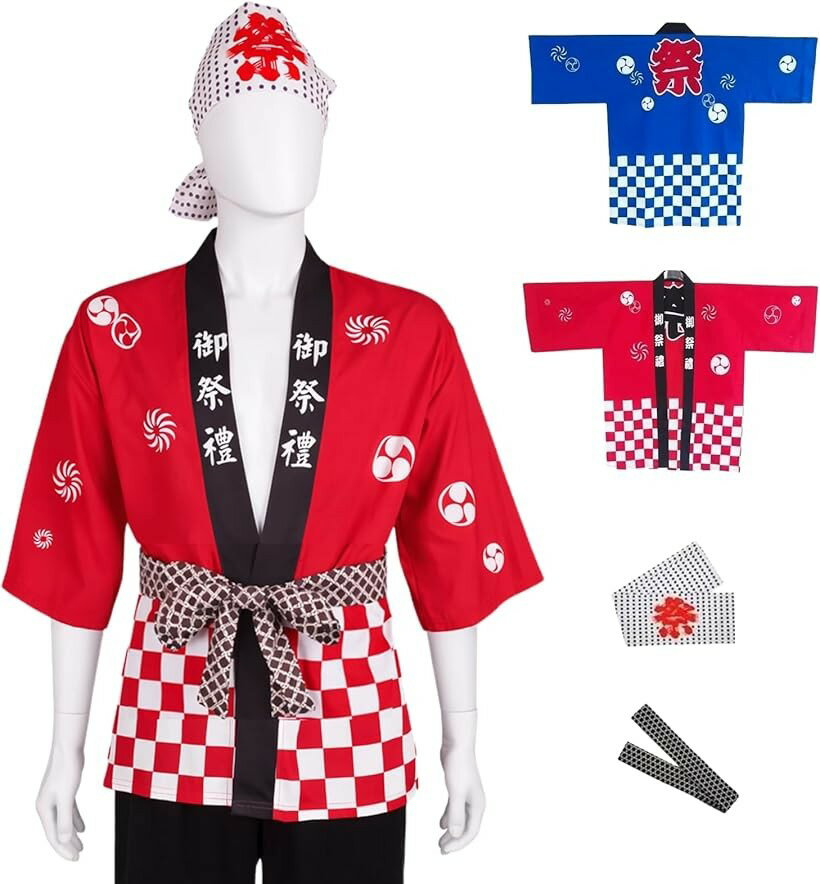 はっぴ 法被 3点セット 手ぬぐい 腰紐 お祭り 大人 子ども 衣装 コスプレ コスチュ...