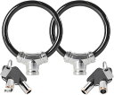 電動自転車 バッテリーロック 鍵 ワイヤーロック 盗難防止 ケーブルロック 鍵2本 12mm(黒2個, 14x11cm)