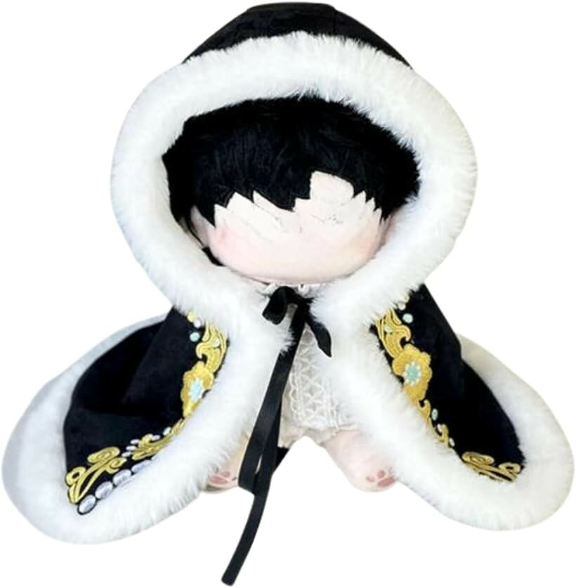 ぬい服 20cm フード付きマント ぬいぐるみ 人形 (ブラック)