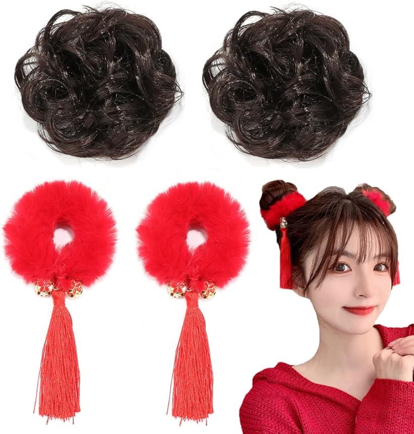 お団子 ウィッグ コスプレ チャイナドレス用 つけ毛 2点 / 髪飾り セット ヘアアクセサリー セクシー ..