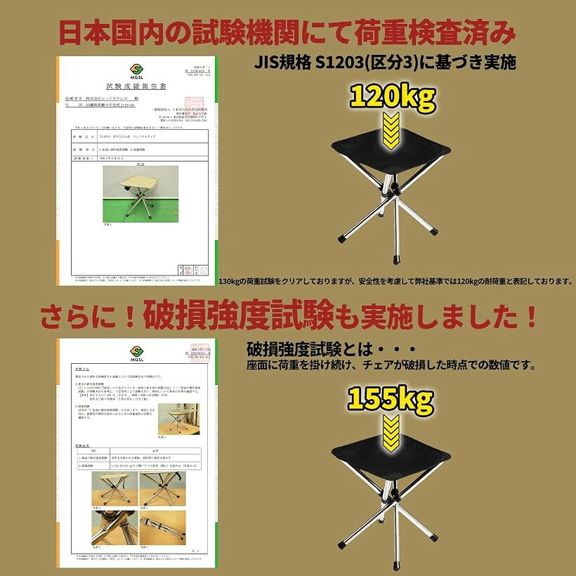 【楽天ランキング1位入賞】テックエボ アウトドアチェア 軽量 コンパクト 折りたたみ椅子 耐荷重120kg (ブラック, 普通) ohstore-10558788 OHstore サンプル画像3