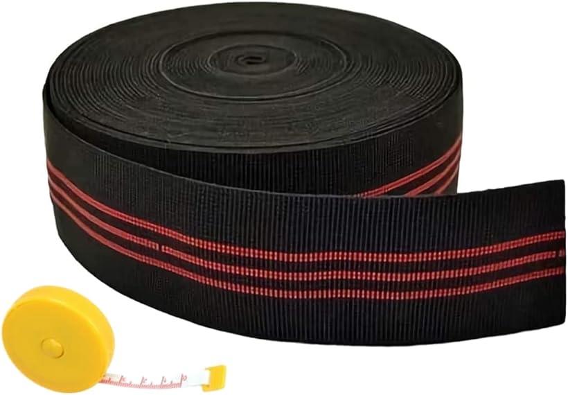 ソファー用 補修ゴム テープ 修理 赤ライン付 ブラック ウェビング テープ ベルト エラスベルト ソファー 椅子 張り替え 補修（6.3cm×10m ）