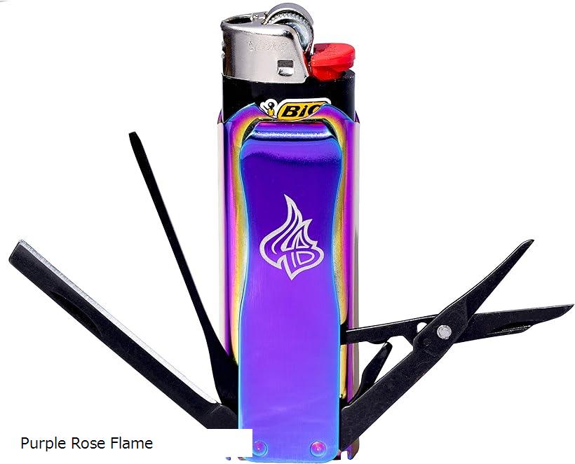 BICライターケース マルチツール アウトドアツール ステンレススチール 日本語解説付き(Purple Rose Fl..