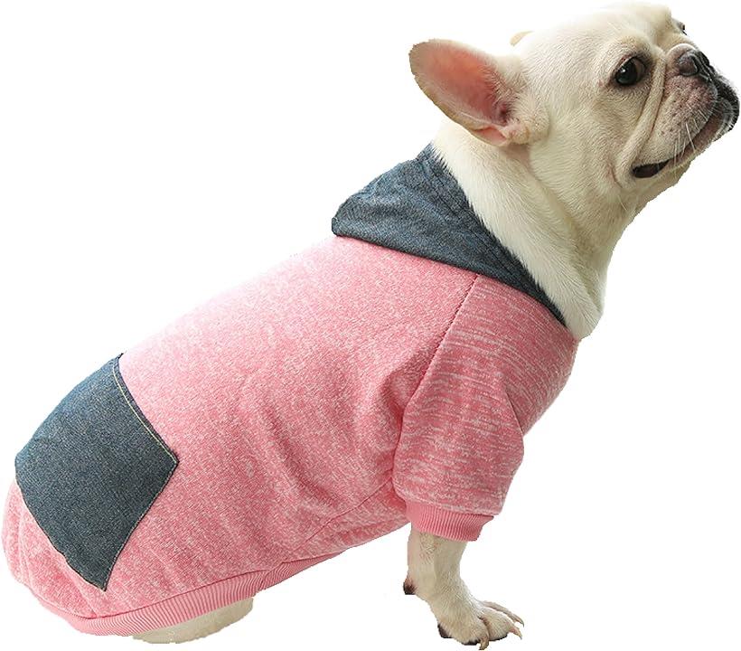 Twinsno ツートンカラー パーカー 犬服ブランド おしゃれ 帽子付 散歩用 犬の服 デニム 小型犬 中型犬 大型犬