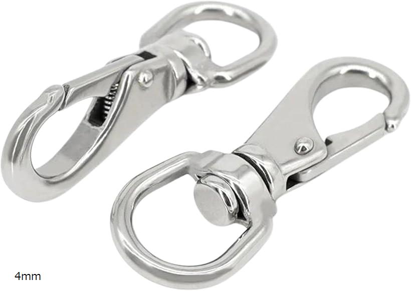 ステンレス製 ナスカン 2個セット スイベル アイスナップ 回転金具 SUS304 18-8ステンレス 強力 (シルバー, 4mm)