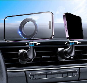 スマホホルダー 車 マグネット Magsafe 強化二重金属フック 携帯ホルダー 二重360°調整 マグセーフ エアコン吹き出し口 iPhone/Android4-7インチ多機種対応