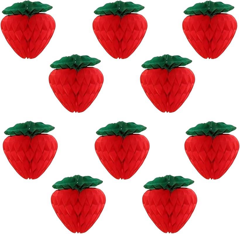 ハニカムボール ポンポン ペーパーファン ガーランド いちご ストロベリー 10個セット(レッド)