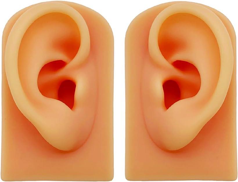 シリコン耳 模型 実物大 左右セット 両耳模型 耳つぼ リアル耳模型 ピアス飾り( 肌色)