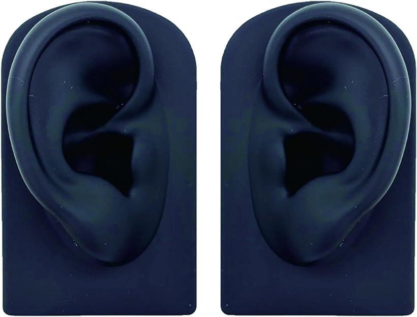 シリコン耳 模型 実物大 左右セット 両耳模型 耳つぼ リアル耳模型 ピアス飾り( 黒)