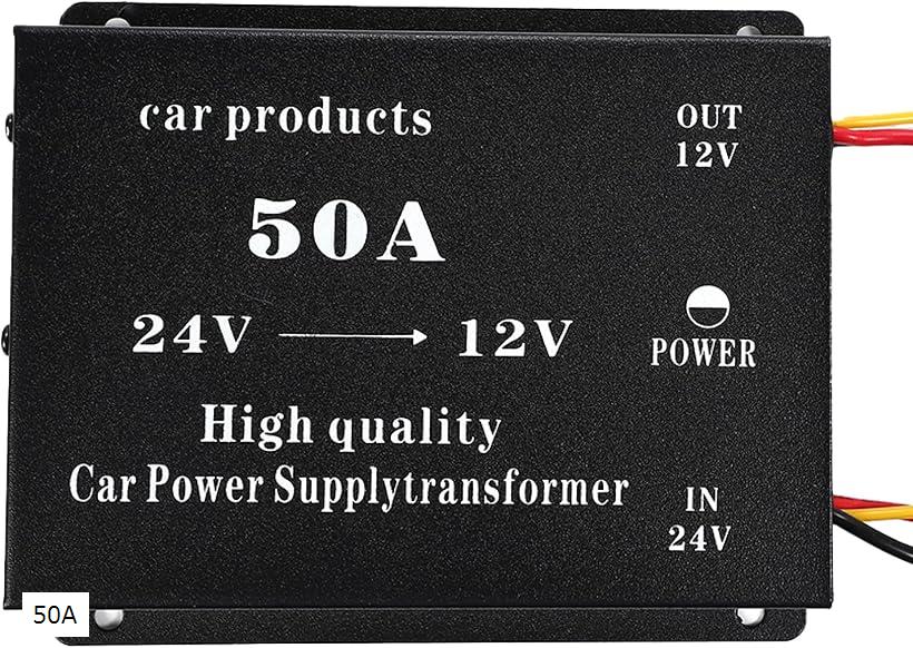 DCDC 24V＞12V コンバーター 電圧 変換器 変圧器 デコデコ ヒューズ付 ショート防止 過電圧保護 ツインファン(50A)