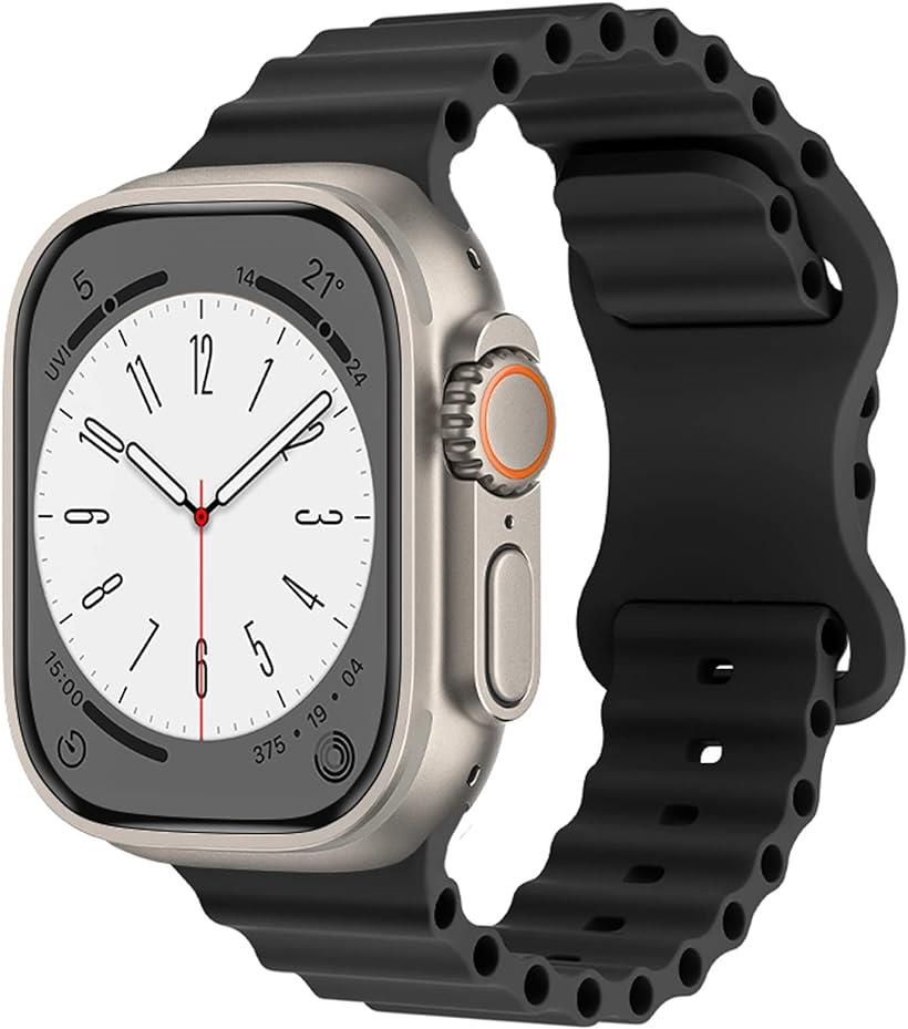バンド コンパチブルApple Watchバンシリコンバンド Apple Watch Series Ultra/8/7/6/SE/5/4/3/2/1男女兼用(38/40/41mm, H黒い)