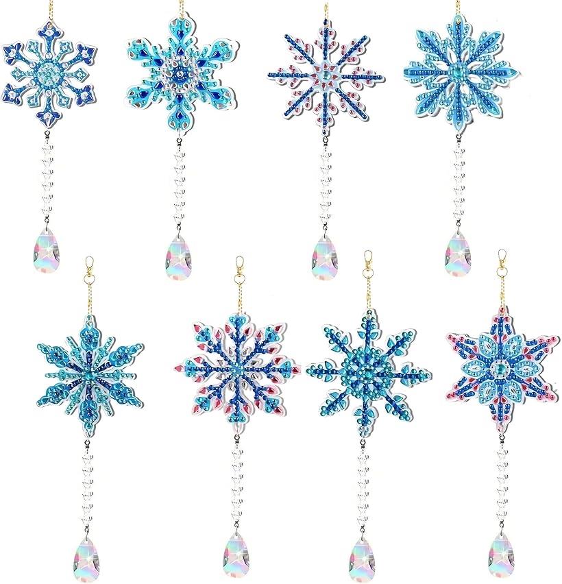 ダイヤモンドアート キーホルダー キット 雪の結晶＆しずくパーツ ビーズアート 手作り DIY クラフト 初心者 子供 大人向け (雪の結晶＆しずく)