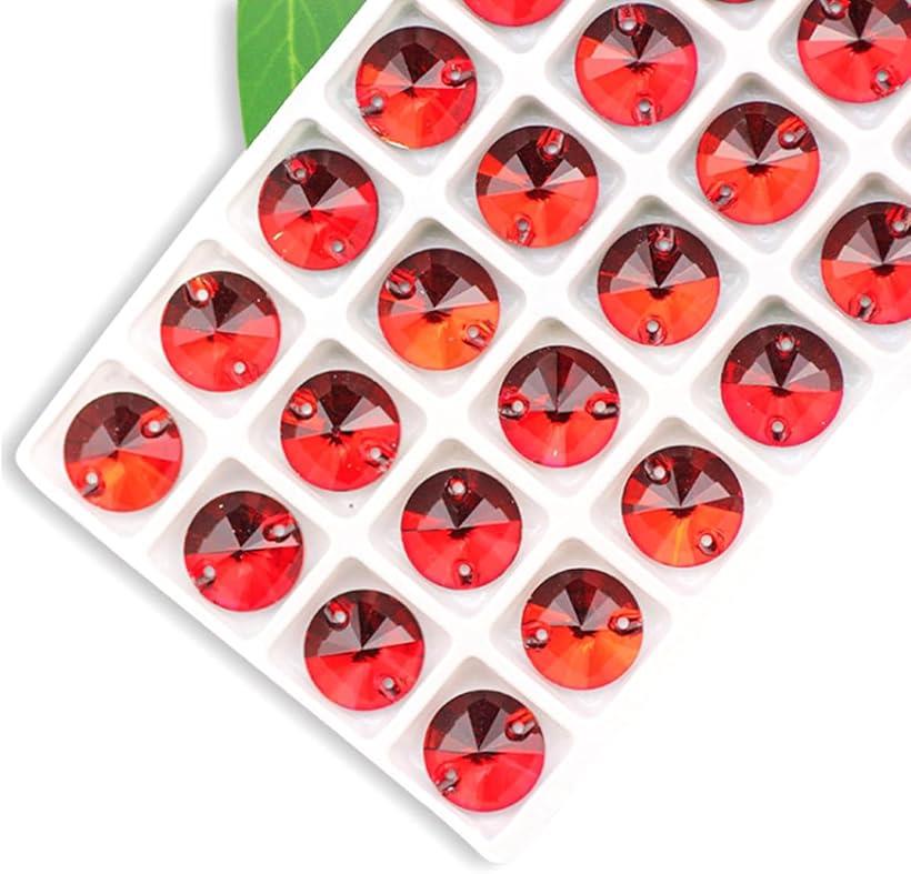 装飾用 ガラスビジュー ガラスストーン 高輝度 パーツ ソーオン ソーオンビジュー ガラスビーズ ラインストーン 丸型 手芸用 縫い付け 縫いつけビジュー 衣装パーツ 12mm レッド(レッド)