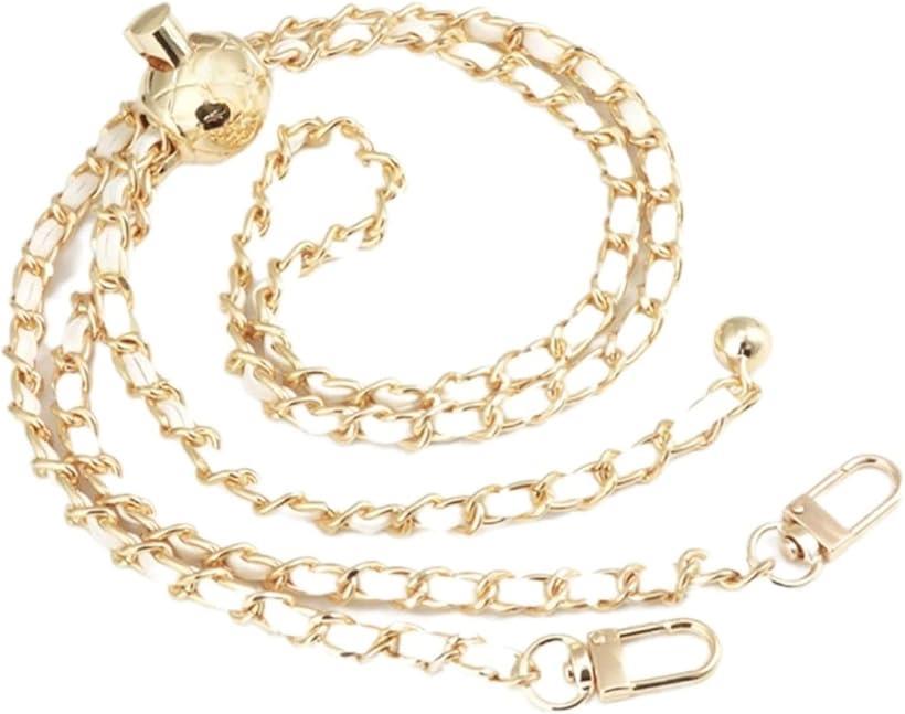 ショルダー ストラップ チェーン クロスボディバッグ リング ポーチ スマホ 付け替え 調整可能 120cm 白 金 (ホワイト)