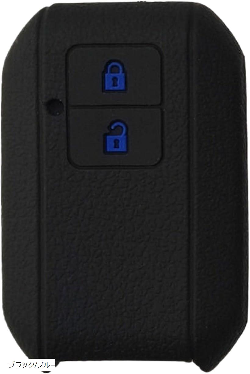 スズキ 車 スマート キー カバー シリコン ケース 傷 防止 新型 ジムニー シエラ ワゴンR スティングレー スイフト クロスビー(ブラック/ブルー, 標準)