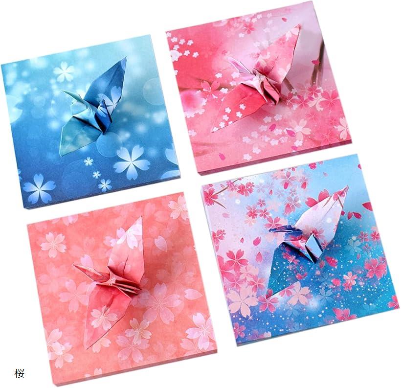 折り紙 4種 400枚 両面 9.5cm クラフト 装飾 千羽鶴 ((桜))