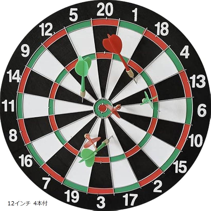 ダーツボード 矢付き 両面式 競技 練習用 ダーツ矢 12インチ 4本付 (白、黒、赤、緑)