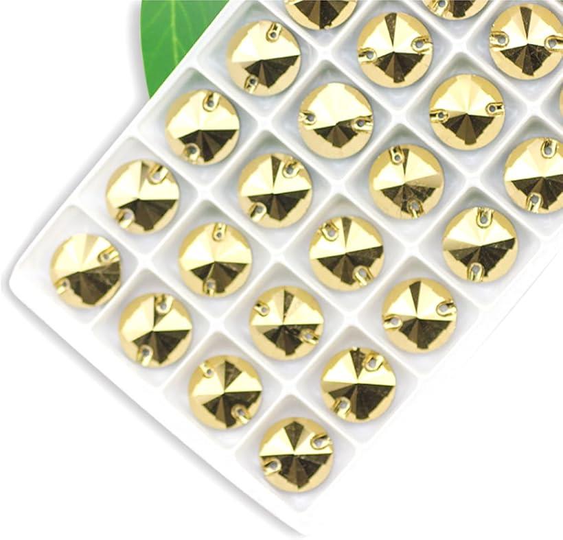 装飾用 ガラスビジュー ガラスストーン 高輝度 パーツ ソーオン ソーオンビジュー ガラスビーズ ラインストーン 丸型 手芸用 縫い付け 縫いつけビジュー 衣装パーツ 12mm ゴールド (ゴールド)