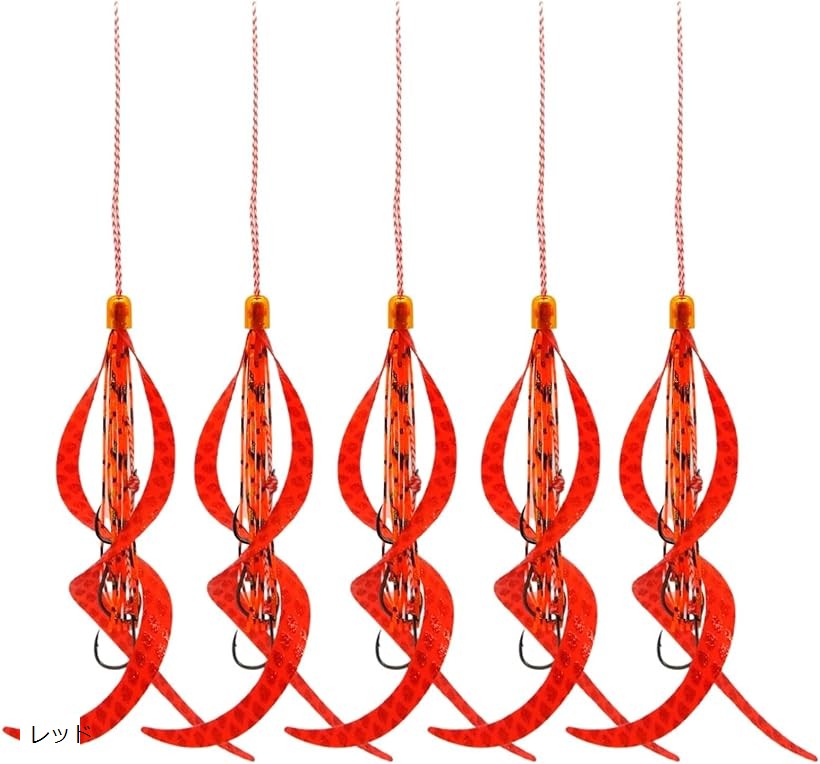 タイラバ ネクタイ スカート フック 3本針 5個セット 交換用 レッド (レッド, 10cm)