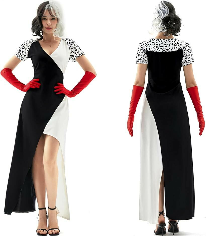 コスプレ デビル コスチューム ロング ワンピース ハロウィン 仮装 衣装 悪役 悪魔 (ブラック, Free Size)