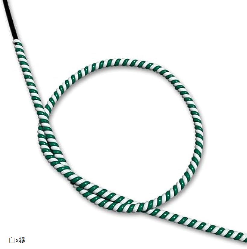 ビンテージ 螺旋 スパイラルケーブル コイル ラップ 配線カバー 約90cm 2本セット キャンディーカラー モコモコ 肉厚 スタイル ハーレー カスタム バイク(白x緑, 90cm)