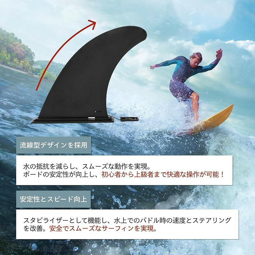 sup エア サップ ベース センター フィン のみ 21cm サーフィン スタンドアップ パドル ボード スライド シングル ブラック (ブラック)