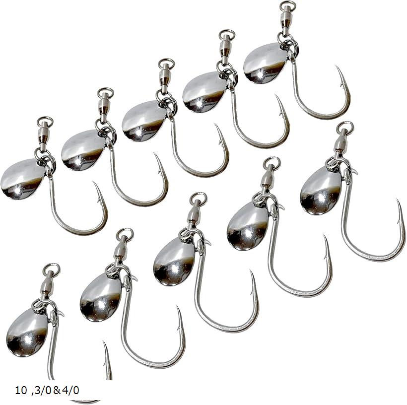 ブレードジギング用フック コロラド メタルジグ アシストフック 3/0&4/0 10個セット (シルバー, 3/0&4/0)