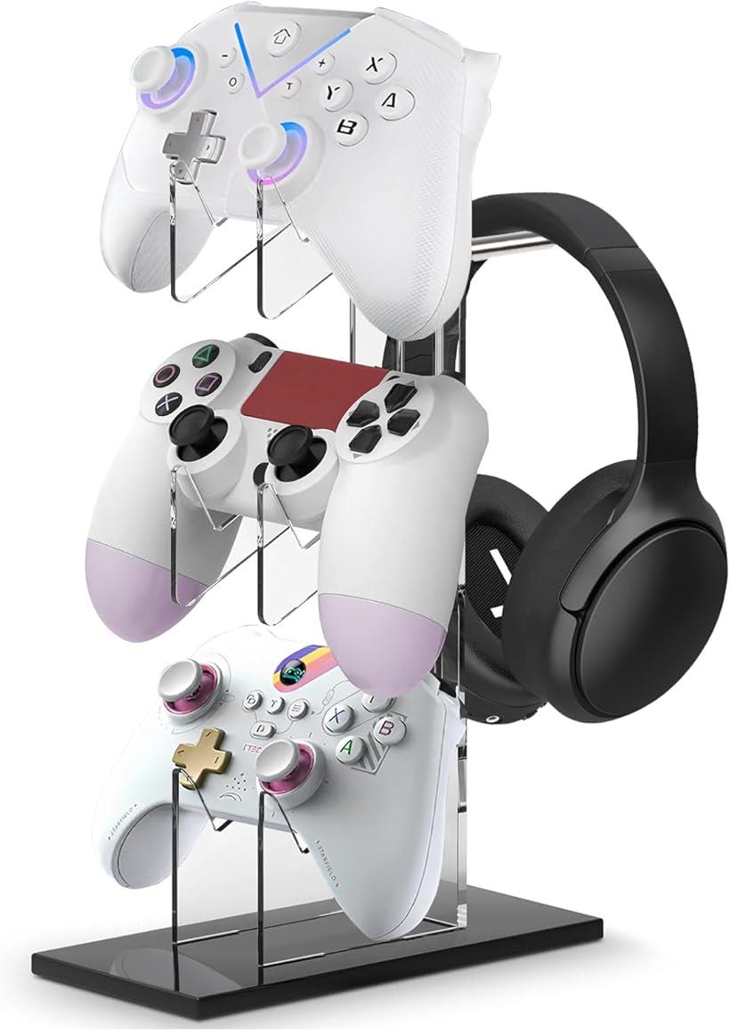 コントローラースタンド 3層 ヘッドホンスタンド 収納 ゲームコントローラースタンド 卓上置き式 滑り..