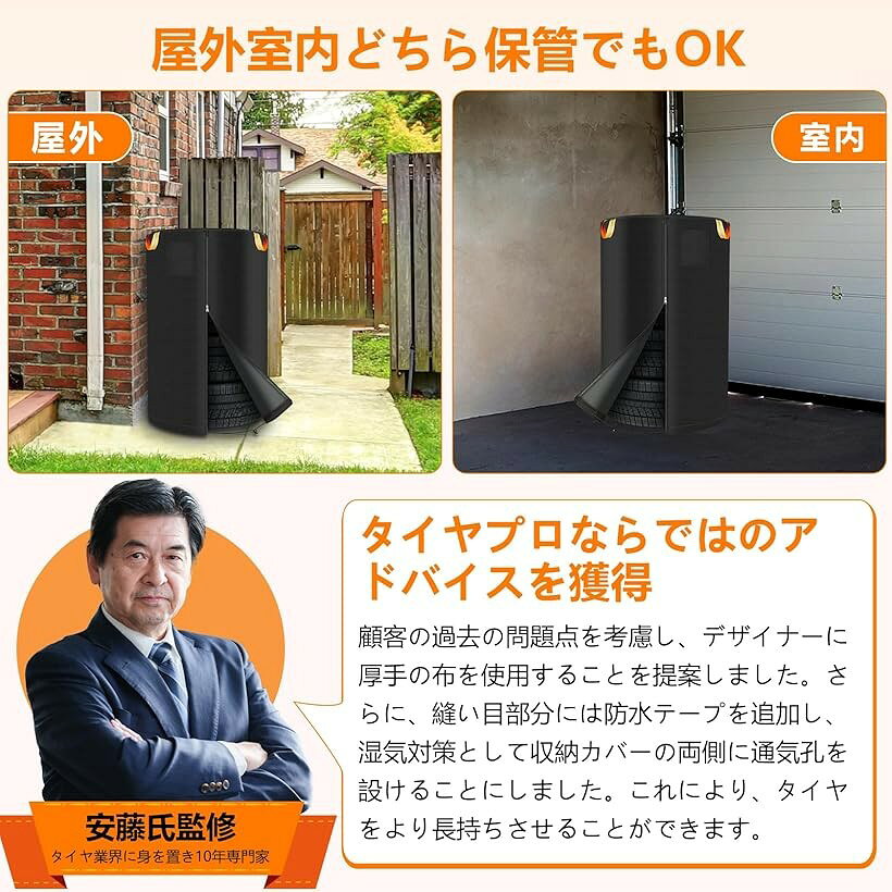OHstoreのタイヤのプロ監修・厚手タイヤカバー 屋外 防水 800D生地 超厚手 耐熱性 風飛び防止 4本 収納用 摩擦に強い 夜間反射 保管カバー (S（65x90CM）)｜アングル3