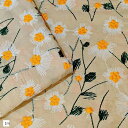 デイジー フラワー 刺繍 生地 幅1.4m ポリエステル 布 手芸 お洒落(ベージュ, 1m)