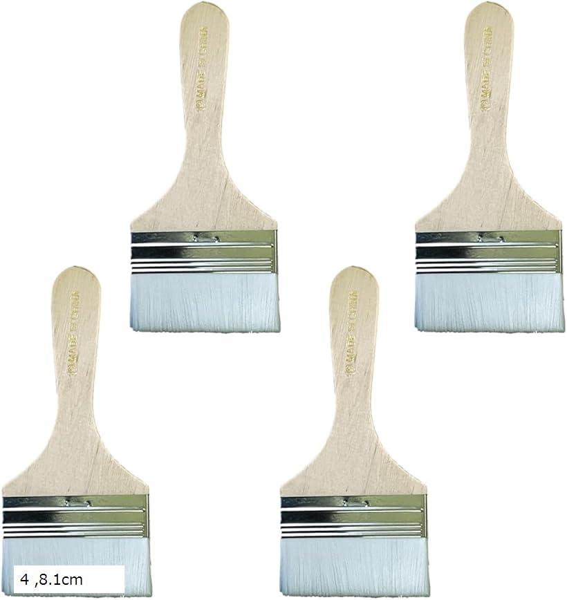 ペイントブラシ 絵筆 平筆 画材筆 絵の具 4本 8.1cm (ウッド, 8.1cm)