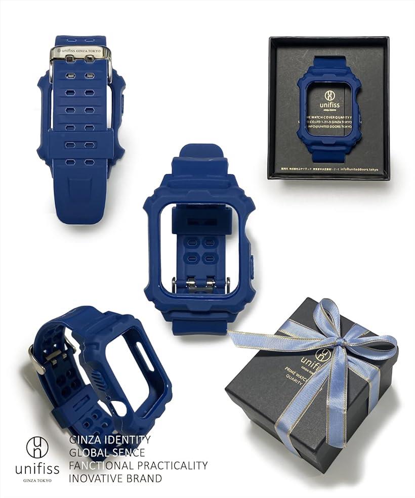 アップルウォッチ バンド 化粧箱付き コンパチブル 一体型 TPU素材 全面保護ケース(ブルー, 42/44mm)