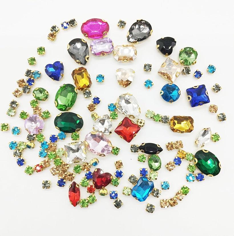 ガラスストーン ラインストーン アソート 台座付き 大容量 混合 ミックス 約130個