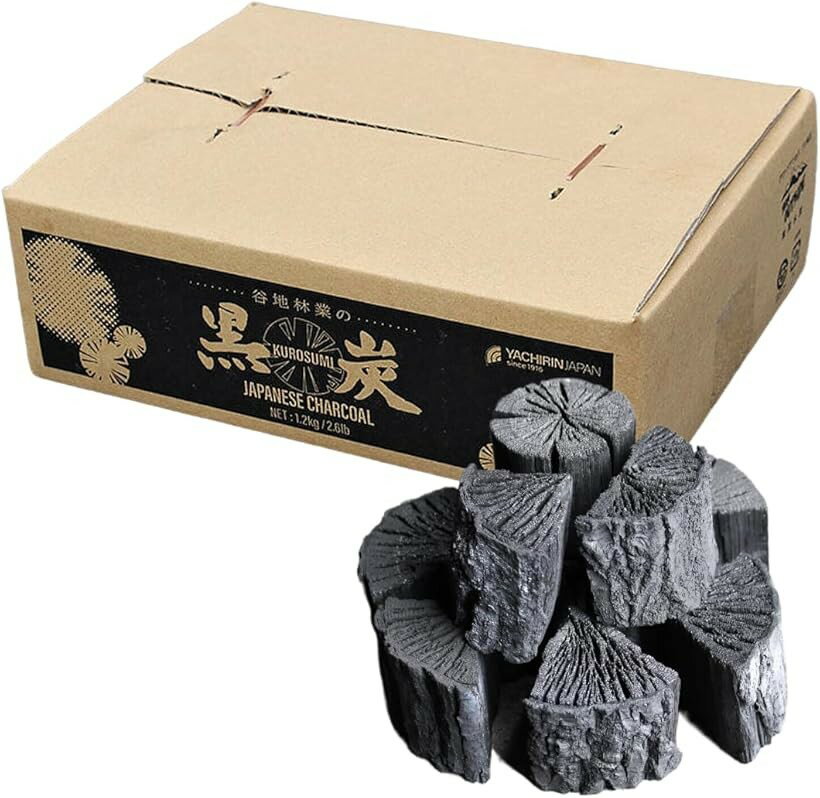 黒炭 木炭 ナラ 切炭 着火が早い 高火力 火持ちが良い 無臭 無煙 無爆跳 bbq バーベキュー 七輪 火鉢 囲炉裏 国産 岩手県 (ブラック, 黒炭 1.2kg 6cmカット)
