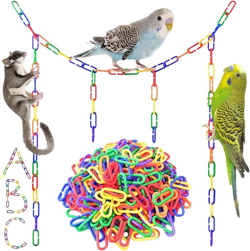 鳥 モモンガ おもちゃ チェーン 100個入り 吊り下げ ケージ取り付け可能 かわいい フクロモモンガ 小動物 カラフル 