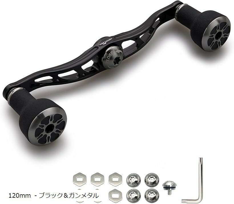 Other - リール ハンドル 24mm TPE製ノブ搭載 シマノ ダイワ アブガルシア 通用 ベイトリール Arch Series HT24204 (120mm - ブラック＆ガンメタル)